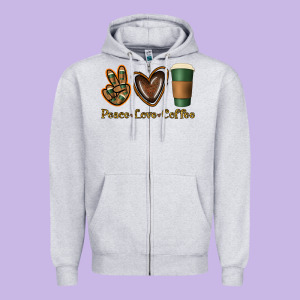 Peace Love Coffee Zipper Hoodie Designed By Jasminsmagicworld