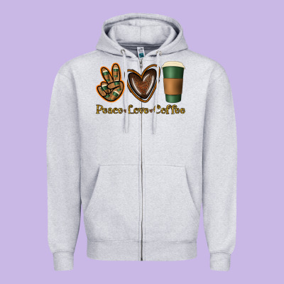 Peace Love Coffee Zipper Hoodie Designed By Jasminsmagicworld