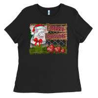 Black merry Christmas pig Ladies Tee - CowhideDigitalArt