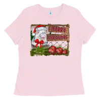 Bubblegum Pink merry Christmas pig Ladies Tee - CowhideDigitalArt