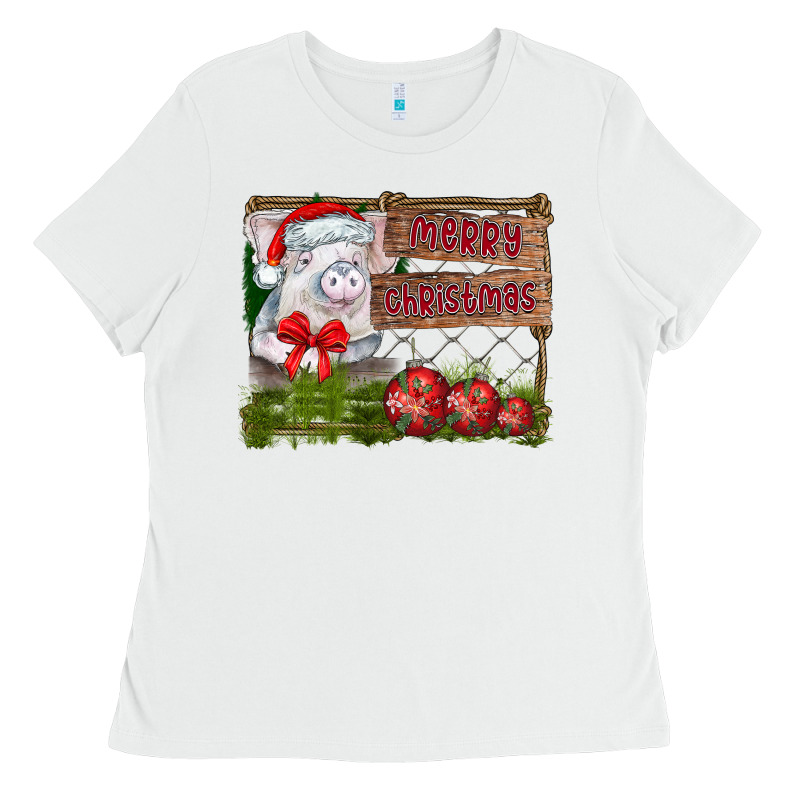 Merry Christmas Pig Ladies Tee by CowhideDigitalArt | Teevron