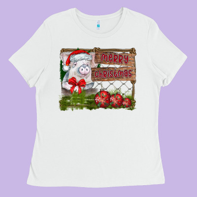 Merry Christmas Pig Ladies Tee Designed By Cowhidedigitalart
