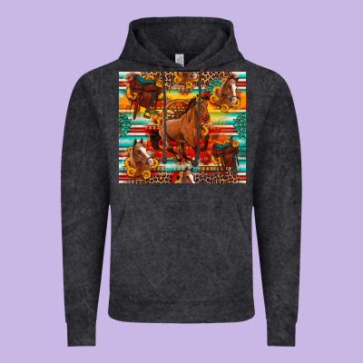 Galloping Horse Serape Sunflowers Turquoise And Saddles Vintage Hoodie Designed By Artiststas