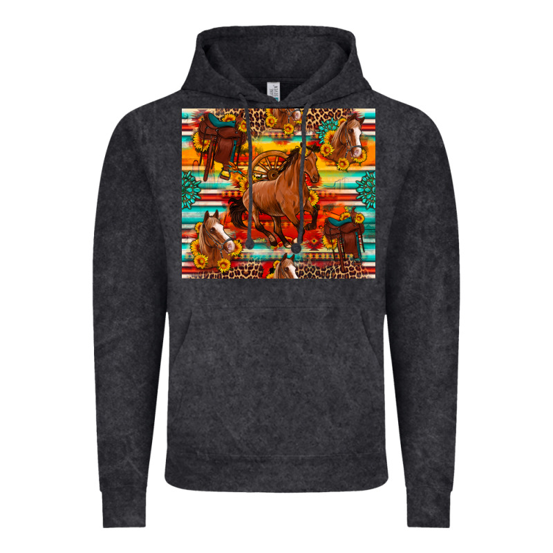 Galloping Horse Serape Sunflowers Turquoise And Saddles Vintage Hoodie by Artiststas | Teevron