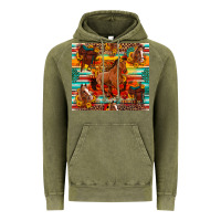 Vintage Olive galloping horse serape sunflowers turquoise and saddles Vintage Hoodie - Artiststas
