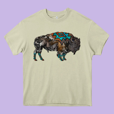 Cowhide Bison Heavy Core Tee Designed By Ranaportraitstore