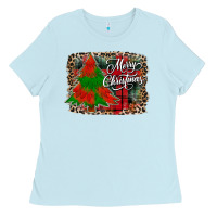 Baby Blue merry Christmas trees Ladies Tee - CowhideDigitalArt