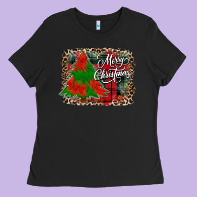 Merry Christmas Trees Ladies Tee Designed By Cowhidedigitalart