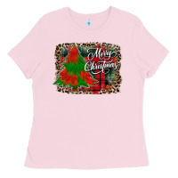 Bubblegum Pink merry Christmas trees Ladies Tee - CowhideDigitalArt