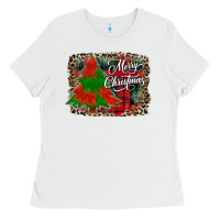 White merry Christmas trees Ladies Tee - CowhideDigitalArt