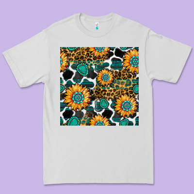 Gemstone Sunflower Leopard Seamless Pattern Premium Tee Designed By Bundleandbundleshop