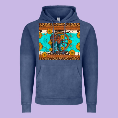 Cowboy Boots And Sunflowers Turquoise Leopard Background Vintage Hoodie Designed By Artiststas