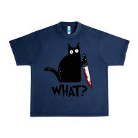 Navy Halloween Cat With Knife What Urban Heavy Tee - linhVisuals