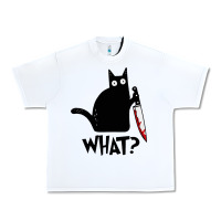 White Halloween Cat With Knife What Urban Heavy Tee - linhVisuals