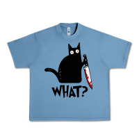 Pebble Blue Halloween Cat With Knife What Urban Heavy Tee - linhVisuals