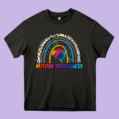 Autism Awareness Rainbow Heavy Core Tee Designed By Fadigitalartstudio