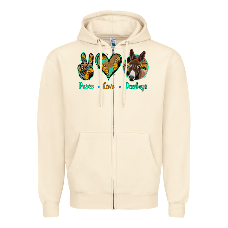 Peace Love Donkeys Zipper Hoodie by Jasminsmagicworld | Teevron