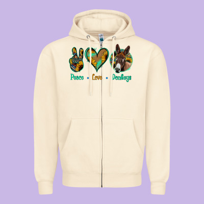 Peace Love Donkeys Zipper Hoodie Designed By Jasminsmagicworld