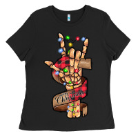 Black merry christmas skeleton hand Ladies Tee - CowhideDigitalArt