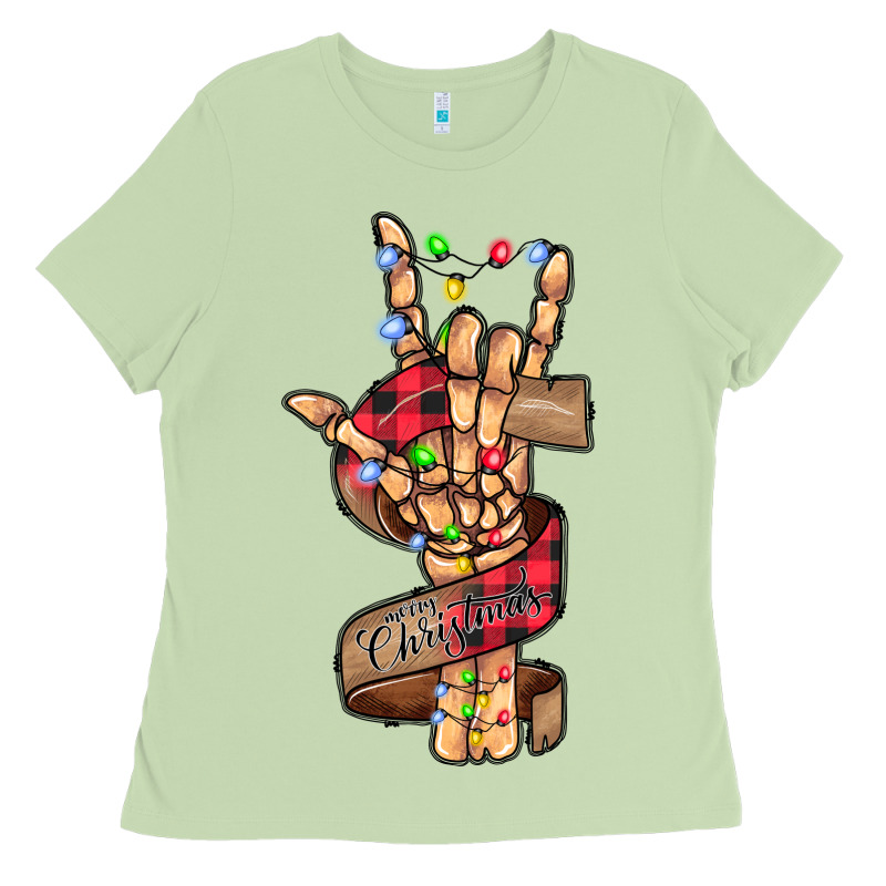 Merry Christmas Skeleton Hand Ladies Tee by CowhideDigitalArt | Teevron