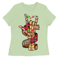 Matcha merry christmas skeleton hand Ladies Tee - CowhideDigitalArt