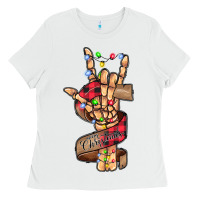 White merry christmas skeleton hand Ladies Tee - CowhideDigitalArt