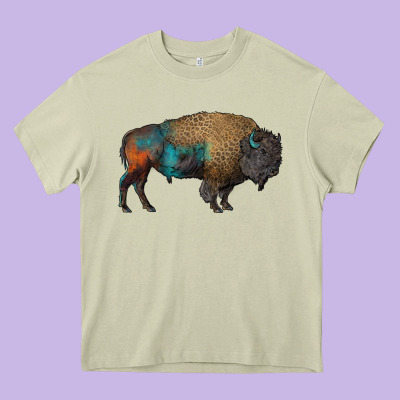 Leopard Bison Heavy Core Tee Designed By Ranaportraitstore