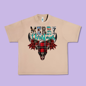 Merry Christmas Bull Skull Urban Heavy Tee Designed By Cowhidedigitalart