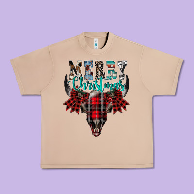 Merry Christmas Bull Skull Urban Heavy Tee Designed By Cowhidedigitalart
