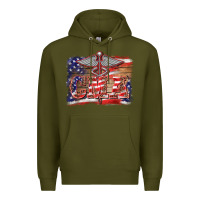 Army Green patriotic nurse certified medical assistant medilcal symbol background Premium Hoodie - BarkalooDesign