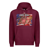 Burgundy patriotic nurse certified medical assistant medilcal symbol background Premium Hoodie - BarkalooDesign