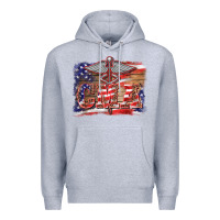Heather Grey patriotic nurse certified medical assistant medilcal symbol background Premium Hoodie - BarkalooDesign
