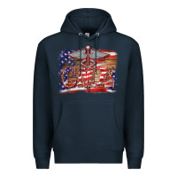 Navy patriotic nurse certified medical assistant medilcal symbol background Premium Hoodie - BarkalooDesign