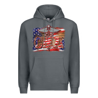 Rock patriotic nurse certified medical assistant medilcal symbol background Premium Hoodie - BarkalooDesign