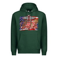 Sports Green patriotic nurse certified medical assistant medilcal symbol background Premium Hoodie - BarkalooDesign