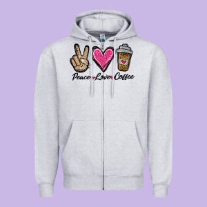 Peace Love Coffee Zipper Hoodie Designed By Jasminsmagicworld