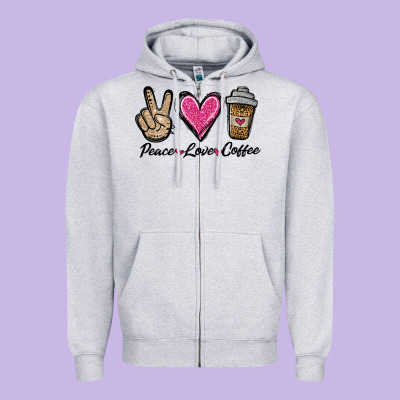 Peace Love Coffee Zipper Hoodie Designed By Jasminsmagicworld
