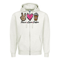 Oatmeal Heather peace love coffee Zipper Hoodie - Jasminsmagicworld