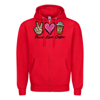 Red peace love coffee Zipper Hoodie - Jasminsmagicworld