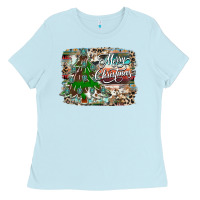 Baby Blue merry Christmas tree western Ladies Tee - CowhideDigitalArt