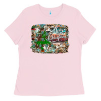 Bubblegum Pink merry Christmas tree western Ladies Tee - CowhideDigitalArt