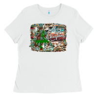 White merry Christmas tree western Ladies Tee - CowhideDigitalArt