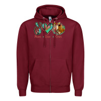 Burgundy Peace Love Cows Zipper Hoodie - Jasminsmagicworld