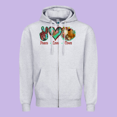 Peace Love Cows Zipper Hoodie Designed By Jasminsmagicworld
