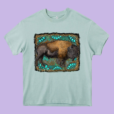 Bison With Gemstone Background Heavy Core Tee Designed By Ranaportraitstore