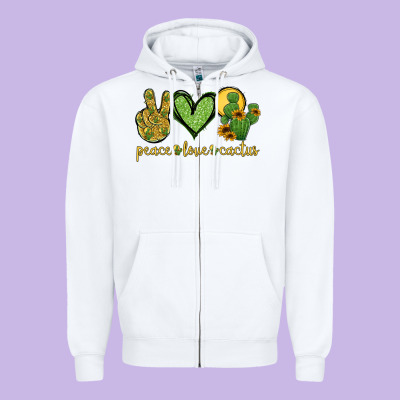 Peace Love Cactus Zipper Hoodie Designed By Jasminsmagicworld