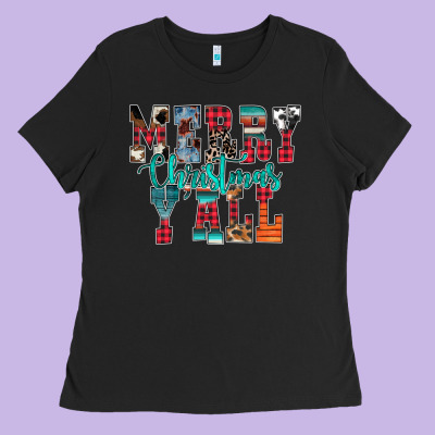 Merry Christmas Y'all Ladies Tee Designed By Cowhidedigitalart