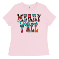 Bubblegum Pink merry christmas y'all Ladies Tee - CowhideDigitalArt