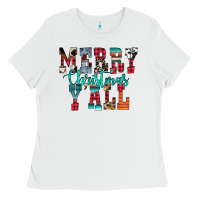 White merry christmas y'all Ladies Tee - CowhideDigitalArt