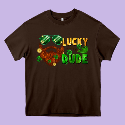 Lucky Dude Saint Patricks Bearded Man Heavy Core Tee Designed By Fadigitalartstudio